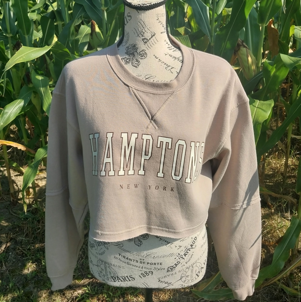 Cream Boxy Crop Sweatshirt with Collegiate Print